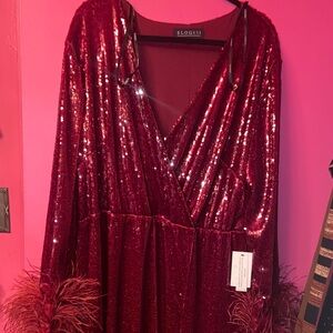 Eloquii Sparkling Red Dress with Feather Details